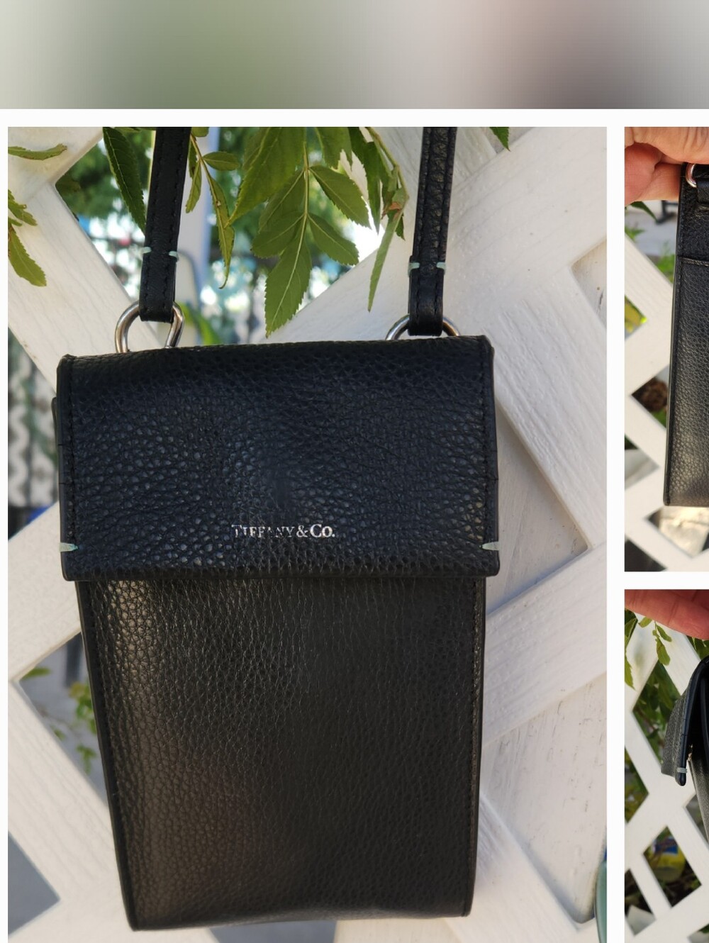 TIFFANY & CO.  Black Leather  Crossbody Phone Pouch - Picture 2 of 3